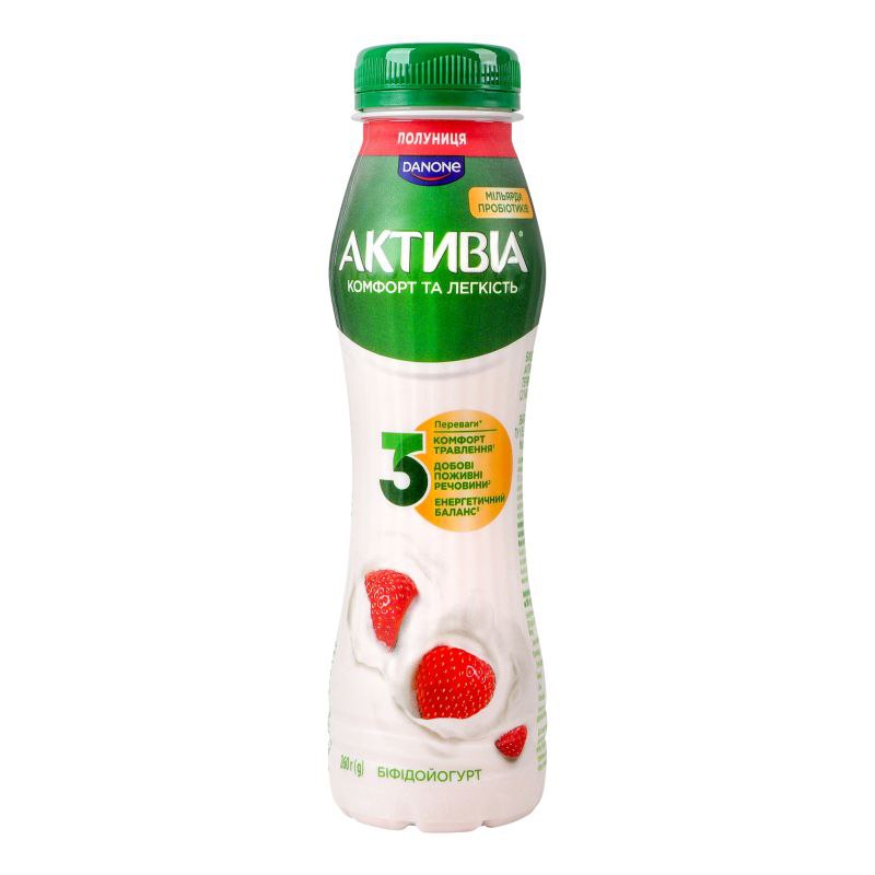 Біфідойогурт Активіа полуниця питний 1.5% ПЕТ 260г